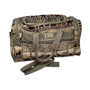 Vintage Canvas Travel Overnight Duffle Bag Luggage African Safari Animal Print